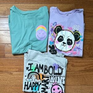 A Set of 3 Girl  Short Sleeve Tees - Green, Purple, Gray.